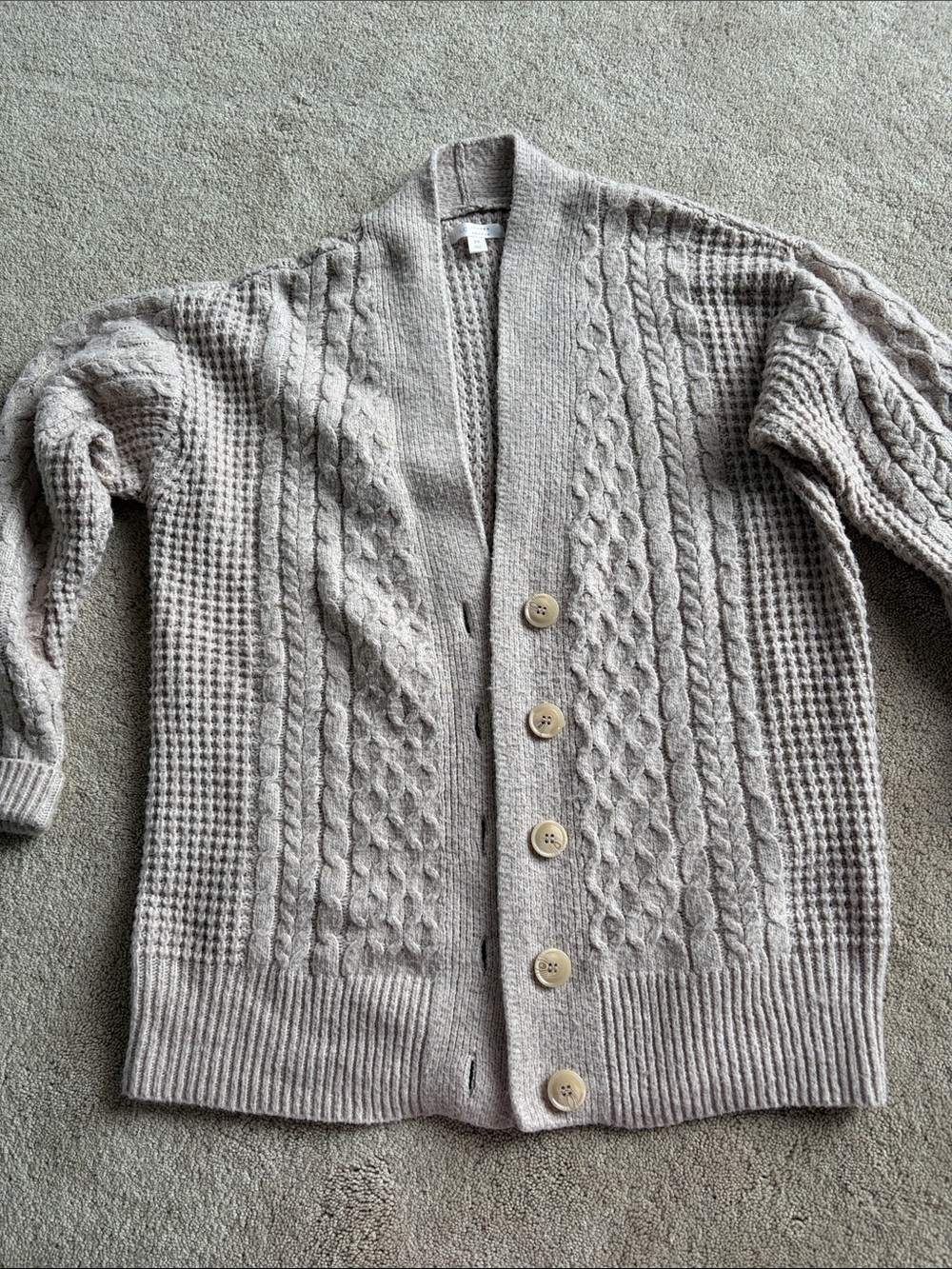 LC Lauren Conrad Beige Cable Knit Button Cardigan